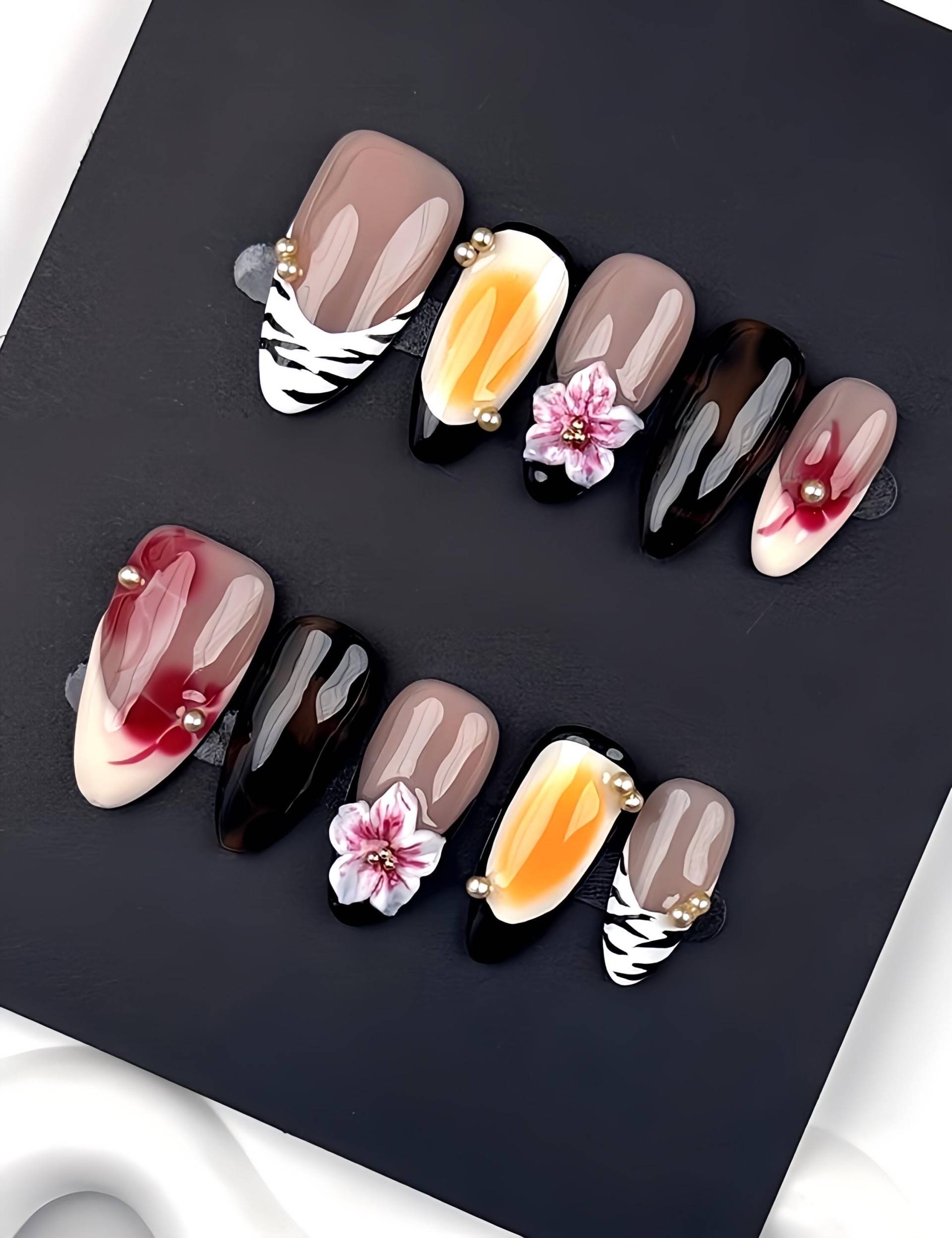 Golden Bloom - 3D Selbstgemachte Press-On Nägel von Etsy - nailauraDE