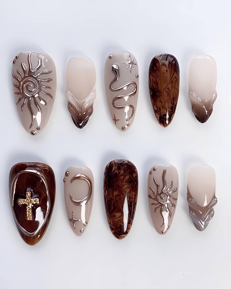 Golden Petals - 3D Selbstgemachte Nägel Zum Aufpressen von Etsy - nailauraDE