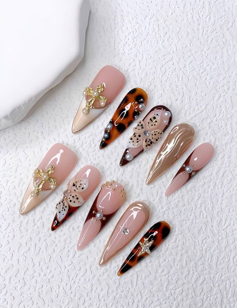 Goldene Vintage - 3D Selbstgemachte Nägel Zum Aufpressen von Etsy - nailauraDE