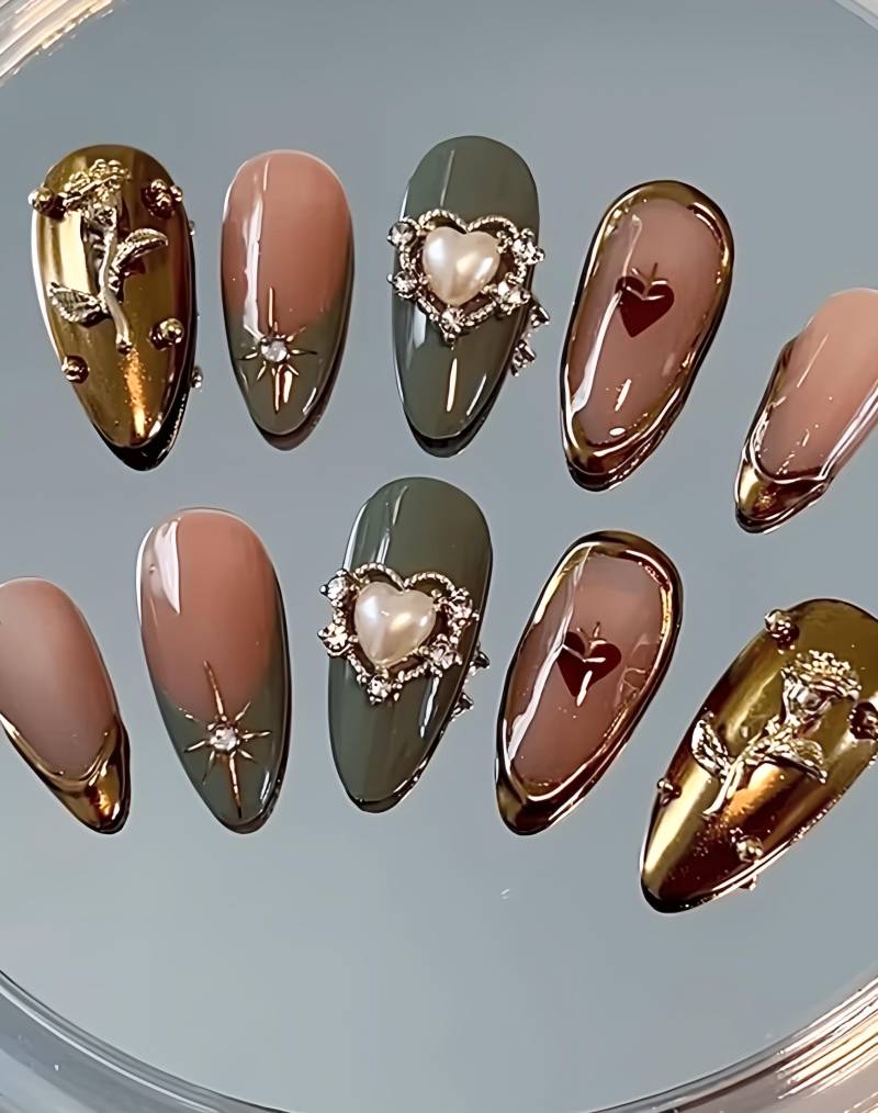 Metall Caramel - 3D Selbstgemachte Nägel Zum Aufpressen Metall Caramel - 3D Selbstgemachte Nägel Zum Aufpressen von Etsy - nailauraDE