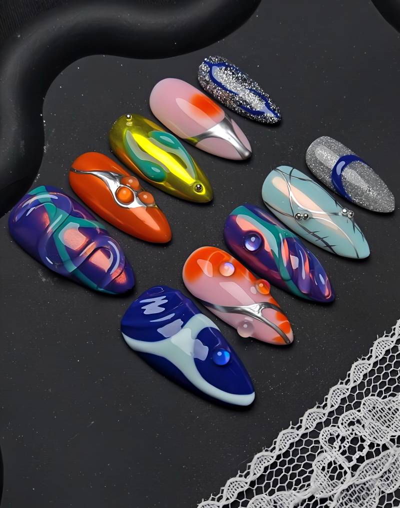 Neon Luster - 3D Selbstgemachte Press-On Nägel von Etsy - nailauraDE