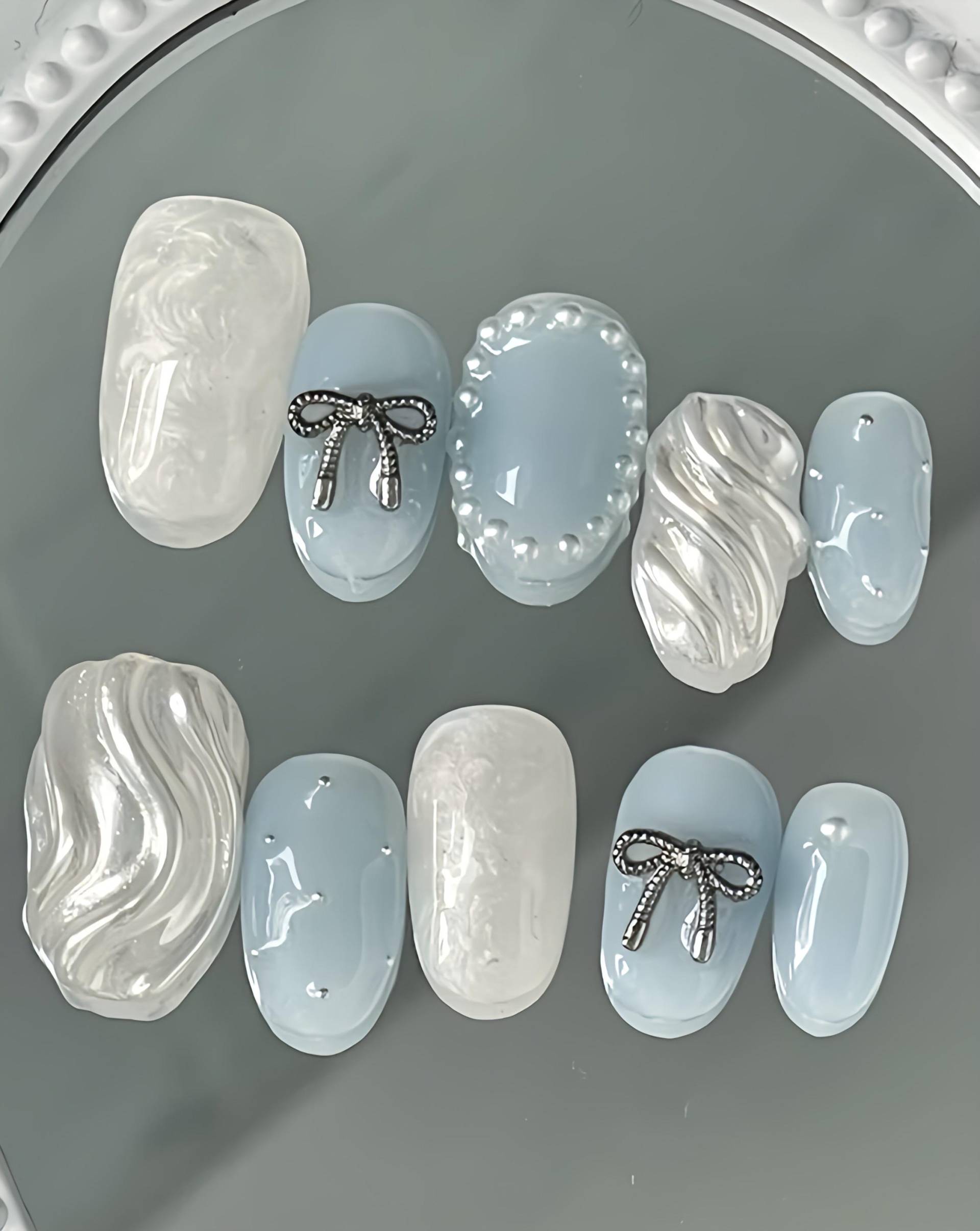 Pastel Blue - 3D Selbstgemachte Nägel Zum Aufpressen von Etsy - nailauraDE
