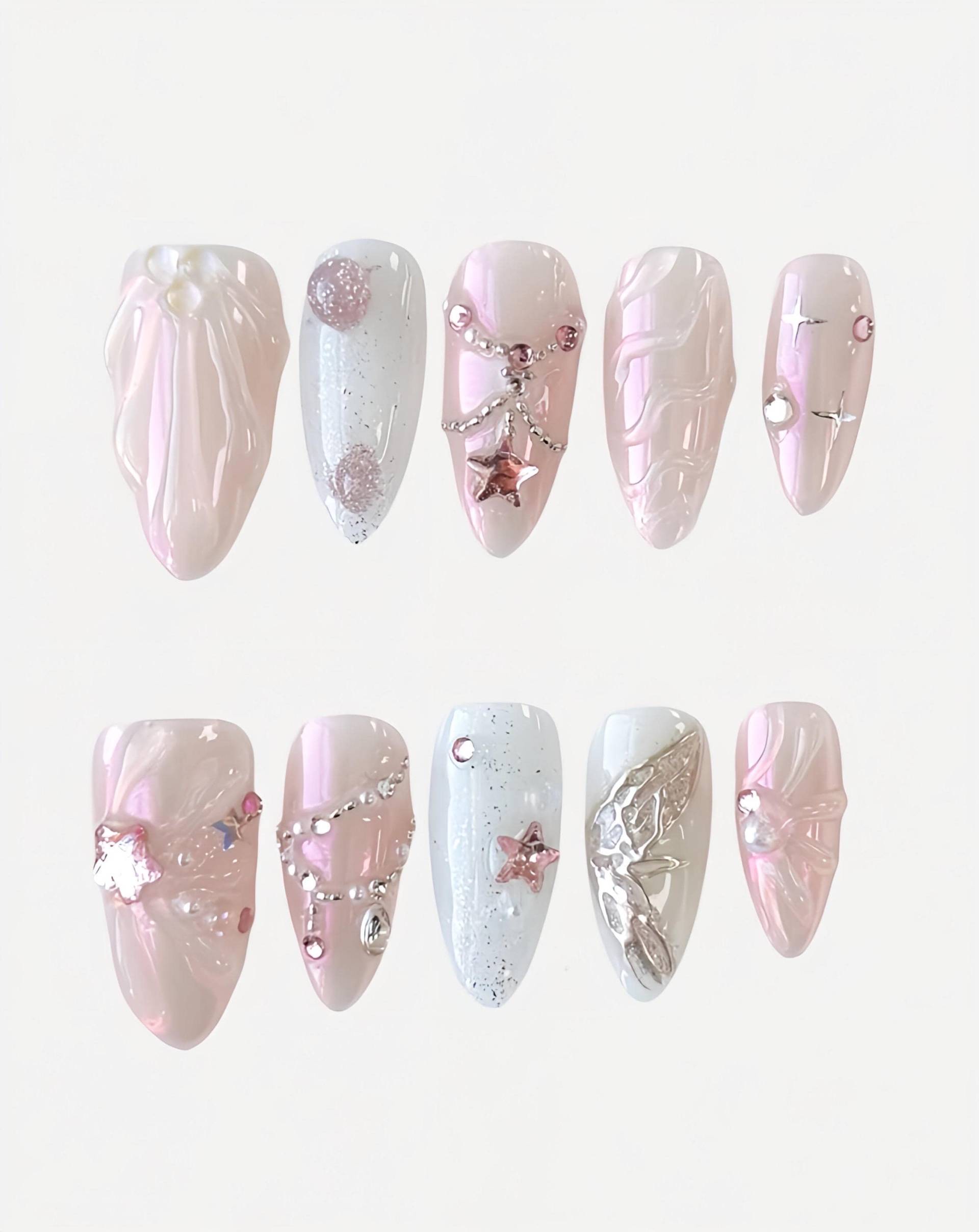 Pink Tide - 3D Selbstgemachte Nägel Zum Aufpressen von Etsy - nailauraDE