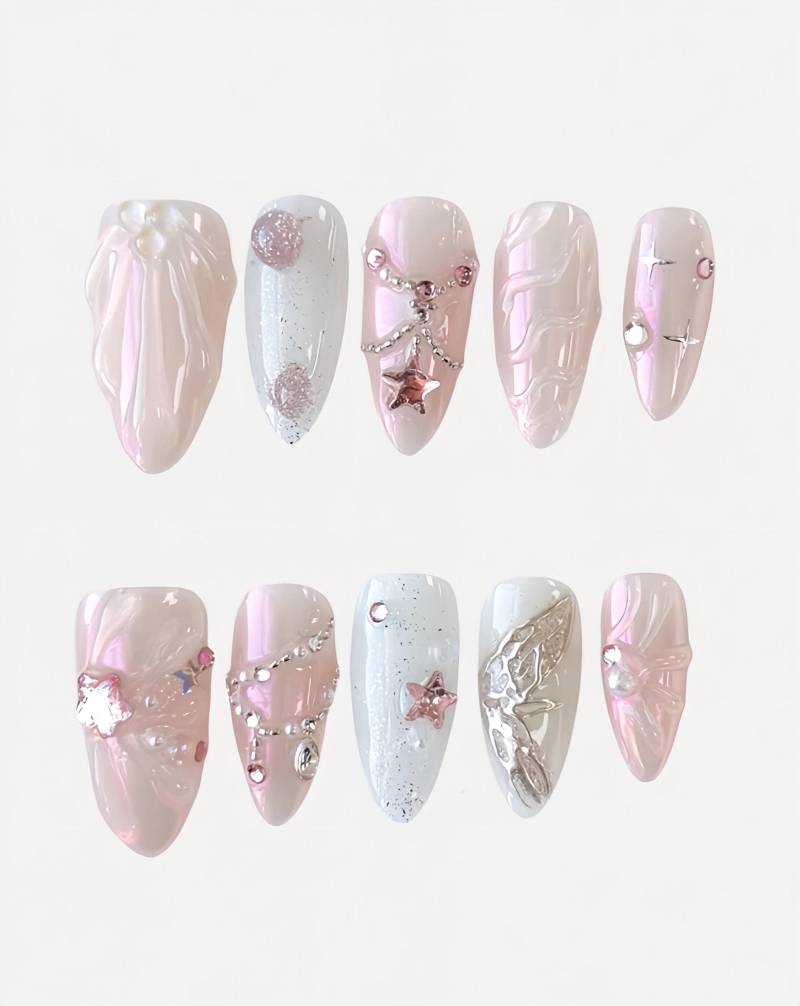 Pink Tide - 3D Selbstgemachte Nägel Zum Aufpressen von Etsy - nailauraDE