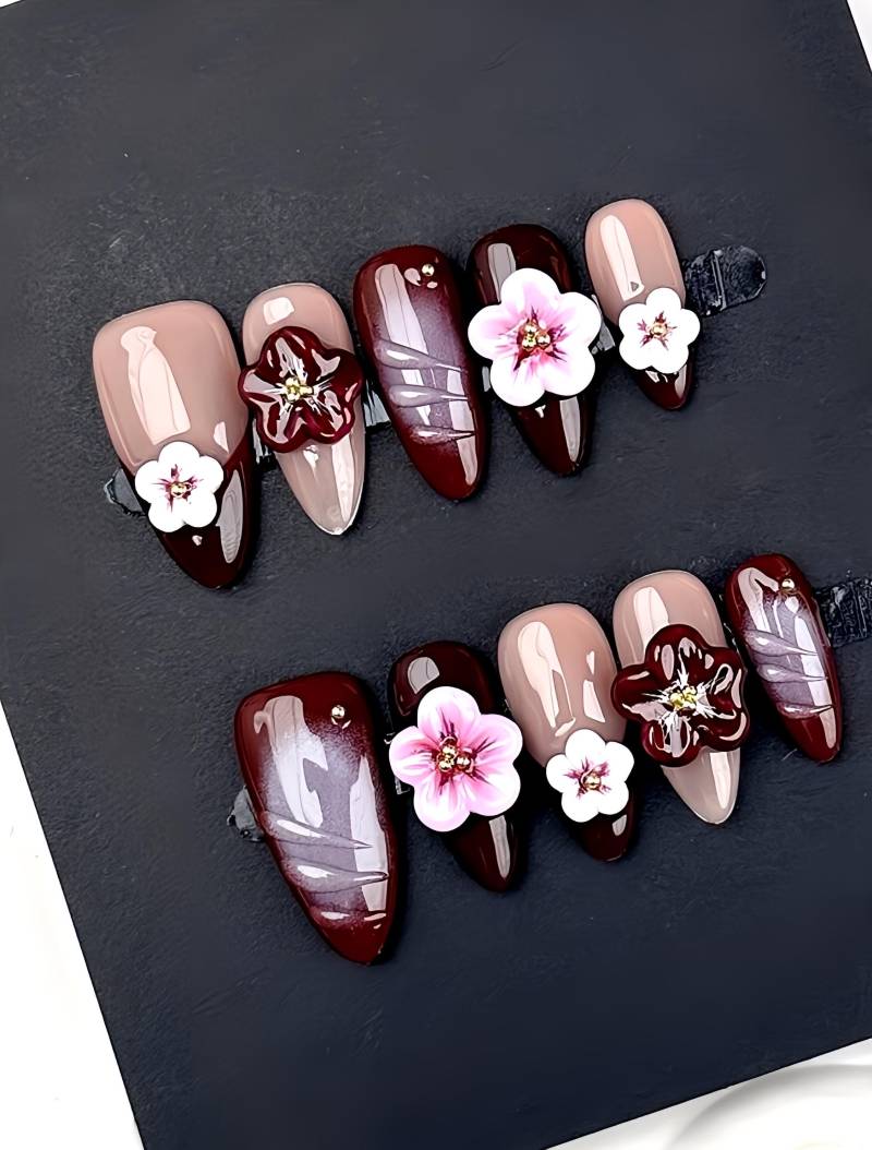 Rosige Eleganz - 3D Selbstgemachte Nägel Zum Aufpressen von Etsy - nailauraDE