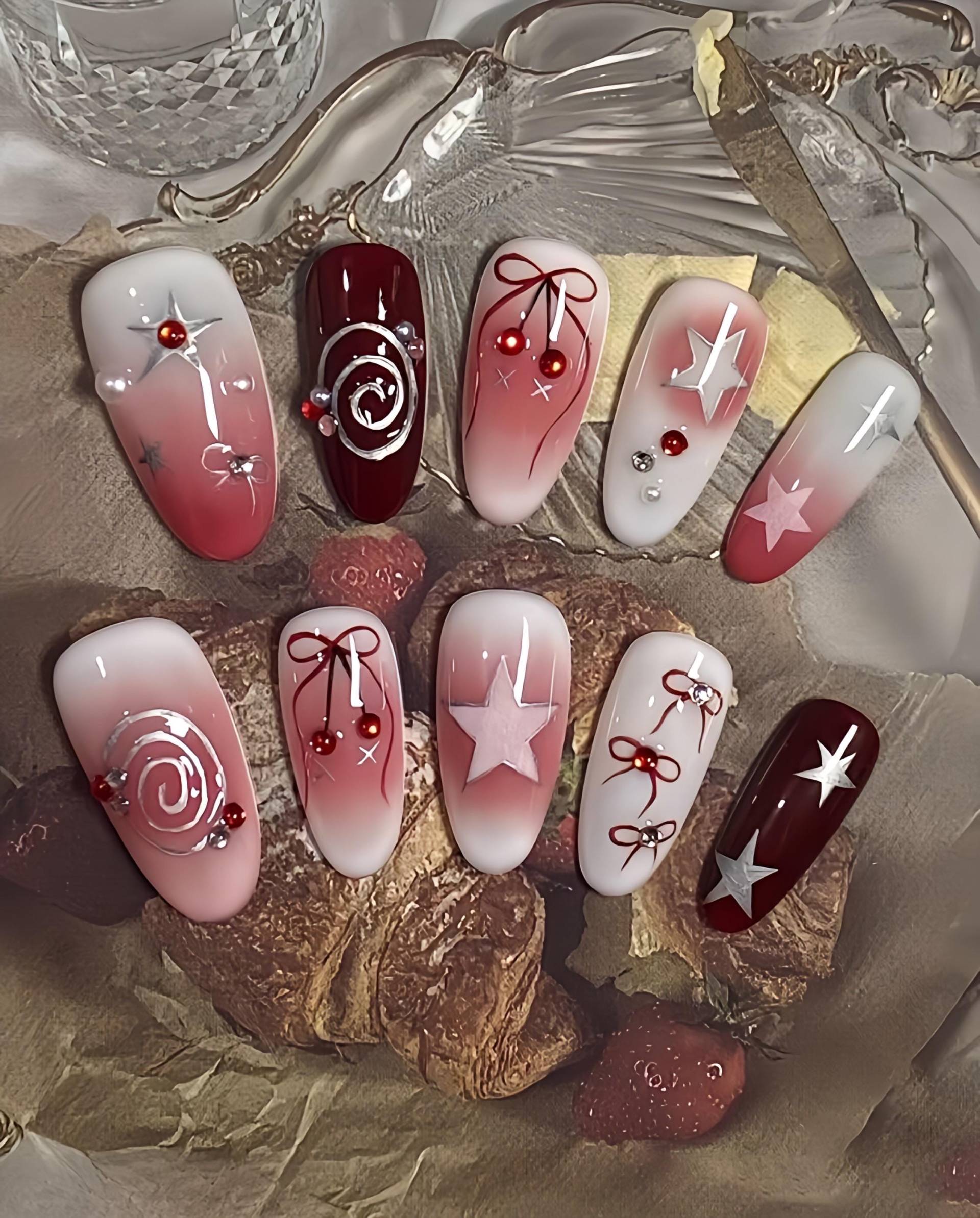 Rote Bogensehne - 3D Selbstgemachte Press-On Nägel von Etsy - nailauraDE