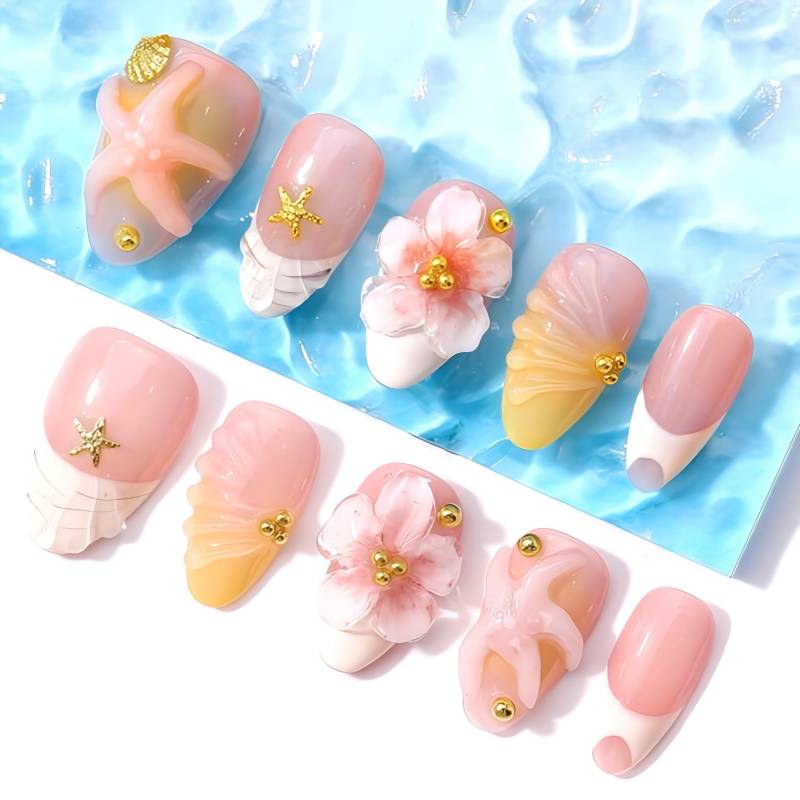 Seaside Romance - 3D Handgemachte Wiederverwendbare Pressnägel von Etsy - nailauraDE