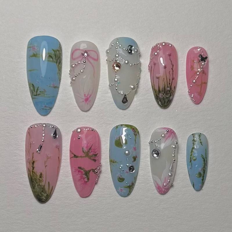Secret Garden Set, Premium Presse Auf Nägel, Künstliche Handgemacht, Wiederverwendbar, Y2K, Fairycore, Meerjungfrau, Nailart, Gelx, Geld von Etsy - naluena