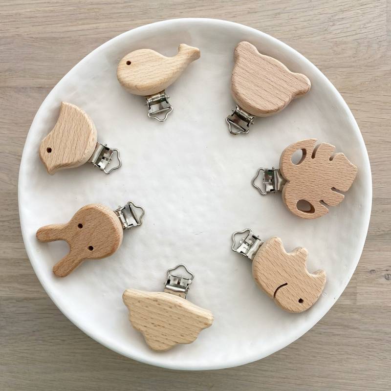 Schnullerkettenclip Holz - Verschiedene Motive von Etsy - nohiundmili