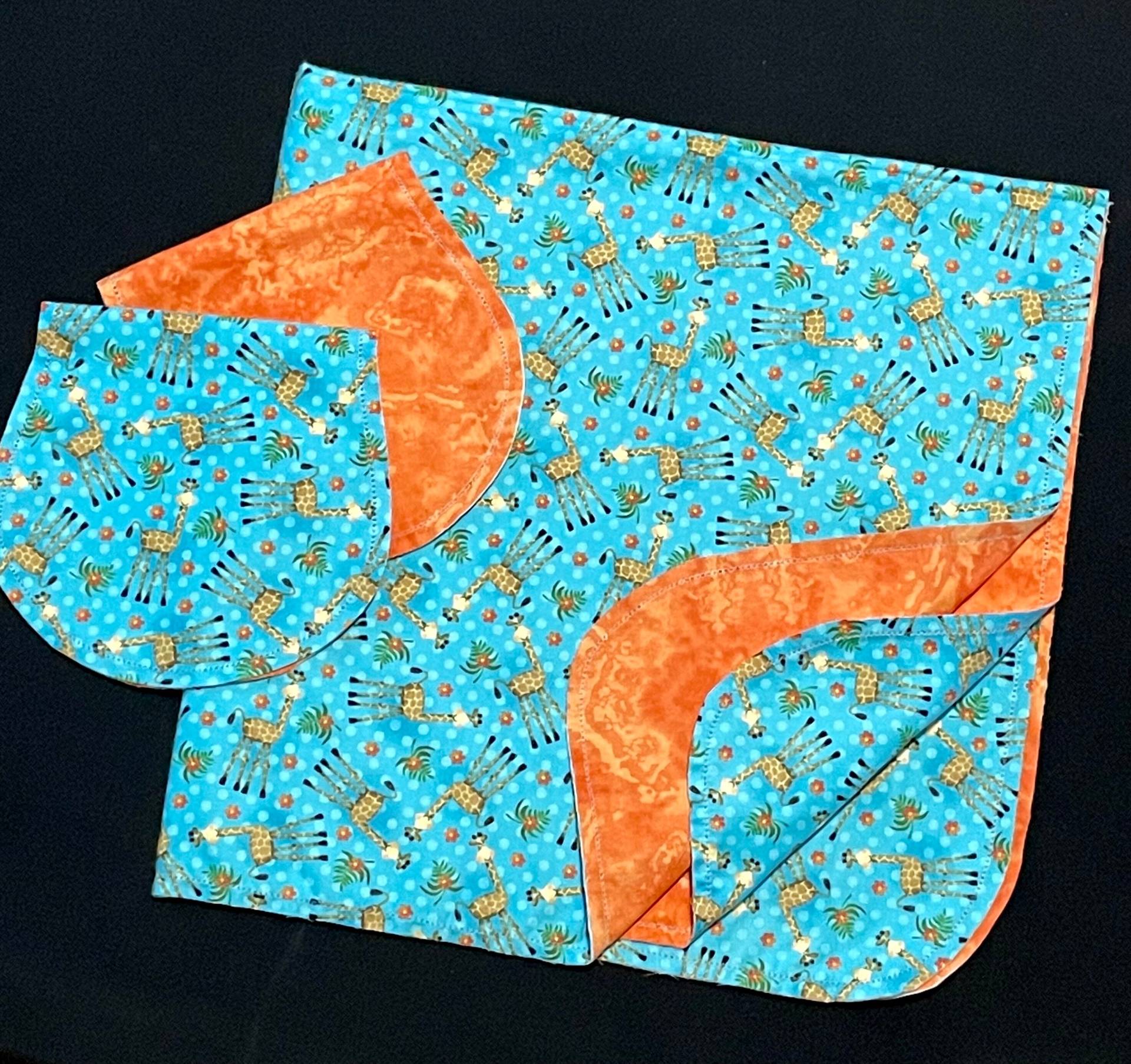 Hohlsaum Giraffe Decke & 2 Spucktücher, Aqua Orange, Gehäkelter Flanellstoff, Zoo Dschungel Junge Oder Mädchen Baby Geschenk von Etsy - ohSEWcuddly