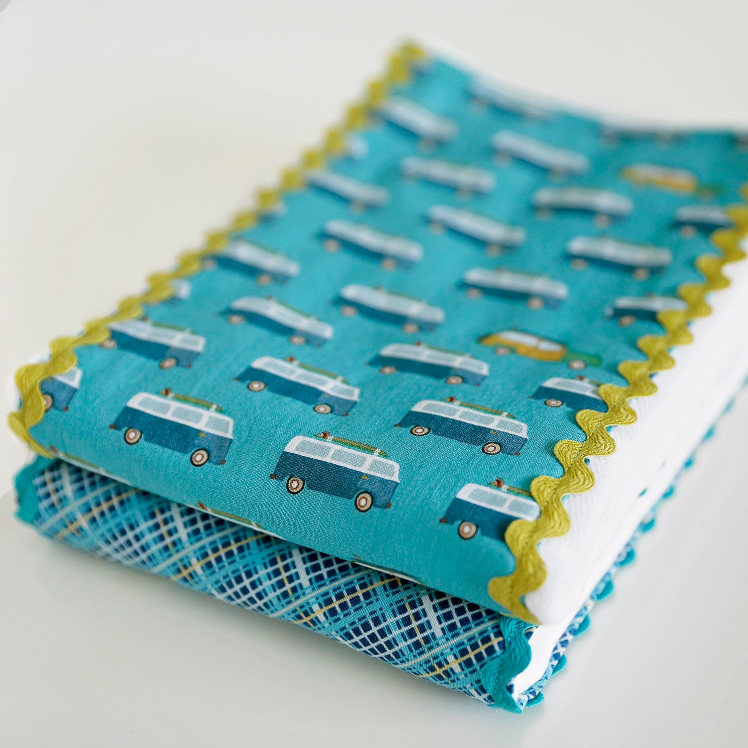 Boutique Burp Tuch Set - Retro-Surf-Bus Und Karierte Türkis Marine Drucke von Etsy - oliverbludesigns