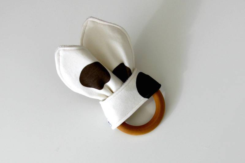 Bio Holz Beißring, Crinkle Toy, Blau Grau Punkt, Knit Greifling, Greifling von Etsy - owesley