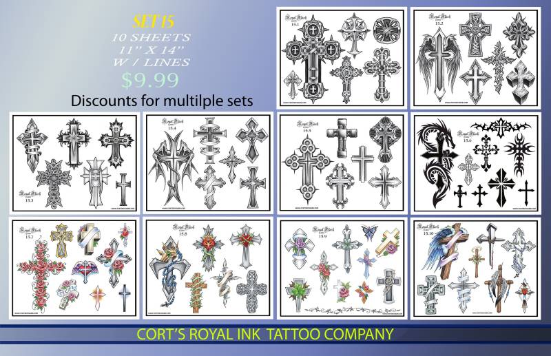 Tattoo Flash Set 15 10 Seiten Laserdruck Kreuze Bestseller Mit Umriss von Etsy - paintwheel