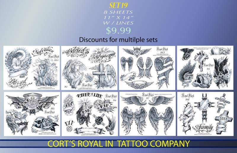 Tattoo Flash Set 19 8 Seiten Religiöser Blitz, Kreuz, in Erinnerung, Banner Mit Umrissen von Etsy - paintwheel