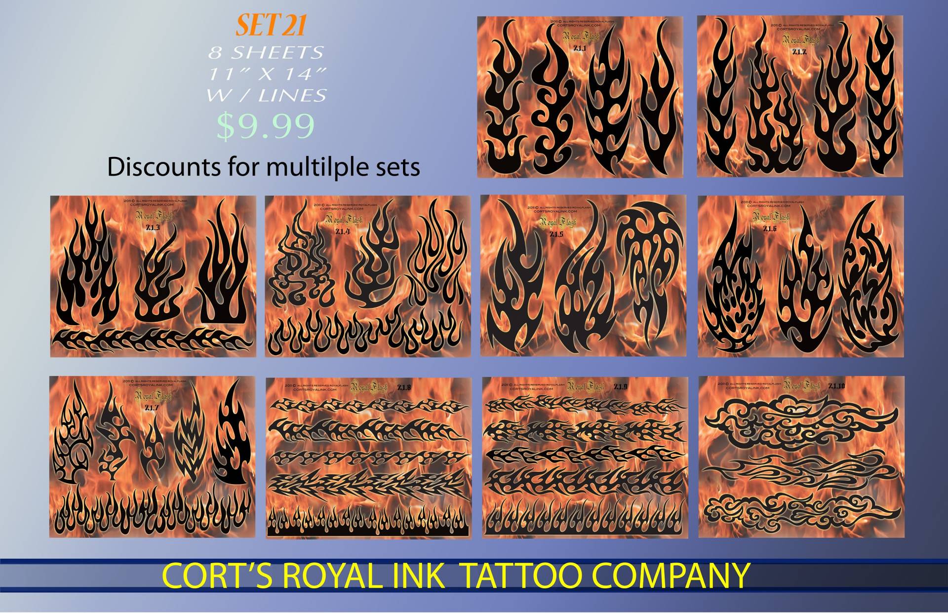 Tattoo Flash Set 21 10 Seiten Flammen Blitz Laser Bedruckt Mit Umrissen von Etsy - paintwheel