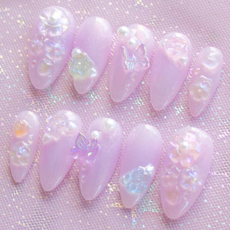 Feengarten Drücken Sie Auf Die Nägel, Floral Farbverlauf Nagel, Verträumter Lila Pastell Stick On Süßes Kawaii Ombre, Fairycore Cottagecore von Etsy - pikaxpaws