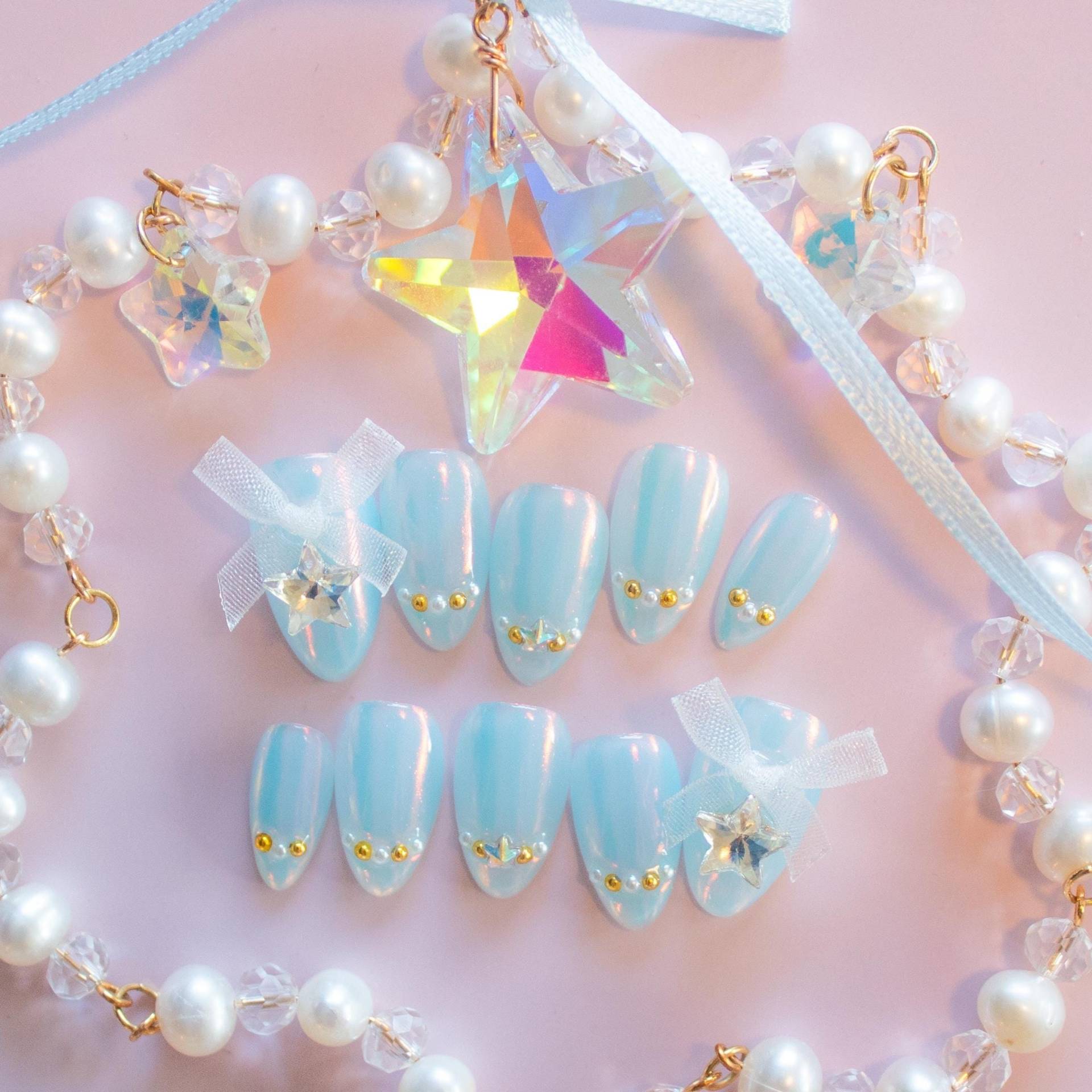 Nereid Press On Nails, Sirencore Princess Magical Mermaid Blue, Sunset Chrome Irisierende Aurora 3D, Fake Faux False Kleber Auf Presson Nagel-Set von Etsy - pikaxpaws