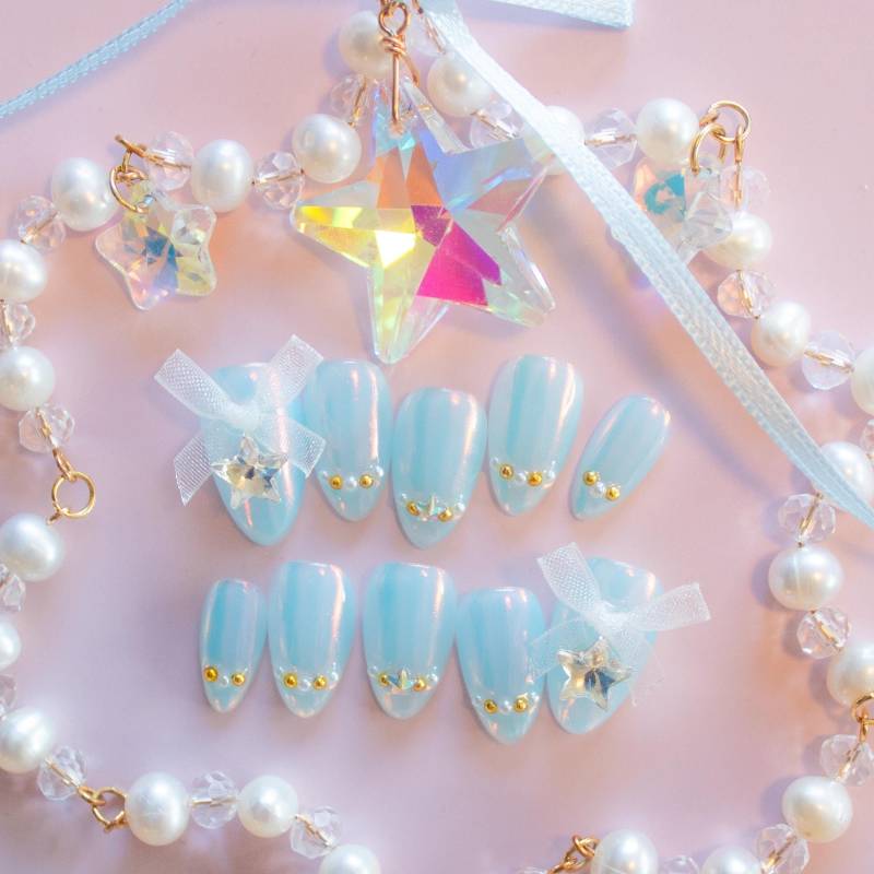 Nereid Press On Nails, Sirencore Princess Magical Mermaid Blue, Sunset Chrome Irisierende Aurora 3D, Fake Faux False Kleber Auf Presson Nagel-Set von Etsy - pikaxpaws