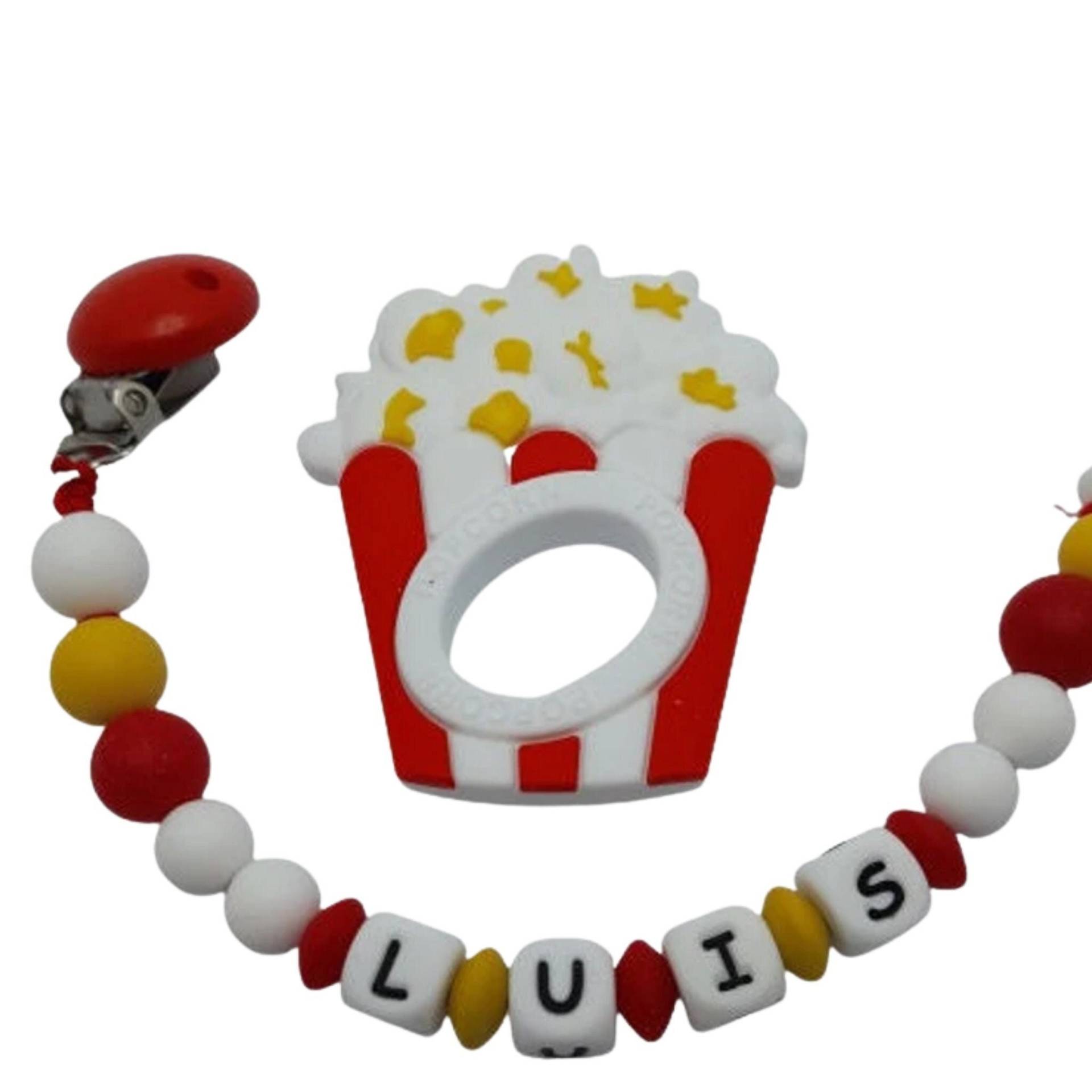 Schnullerclip Zum Personalisieren/Rot-Weißer Kino-Vorname Gemischt Personalisierter Vorname Lutscher-Popcorn-Rassel von Etsy - planetebebe