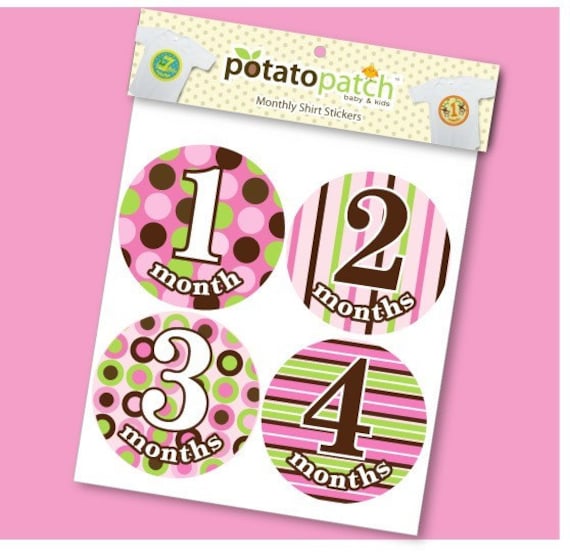 Baby-Monatliche Shirt Aufkleber - Moderne Pop Mädchen Candy Stripe von Etsy - potatopatch