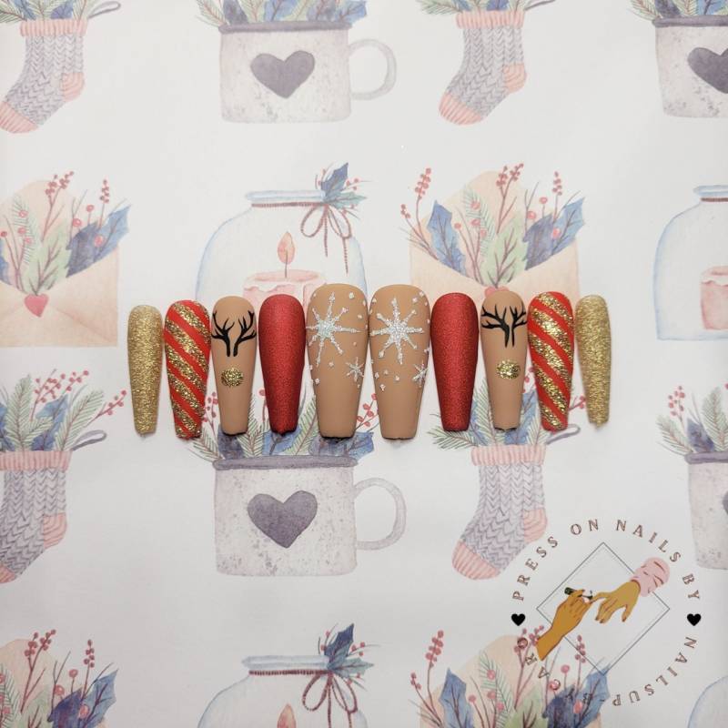 Raindeer Christmas - Press On Nails Long Ballerina Limited Edition Raindeer Christmas - Press On Nails Long Ballerina Limited Edition von Etsy - pressonsbycaro