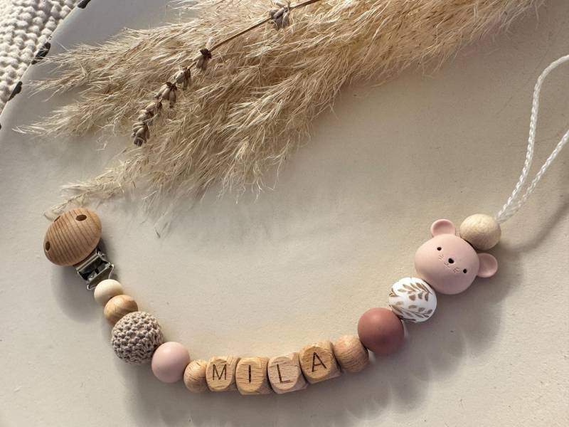 Schnullerkette Personalisiert Mit Name Und Maus in Rosa Als Geschenk Zur Geburt | Handgemacht von Etsy - prettylittleJeMa