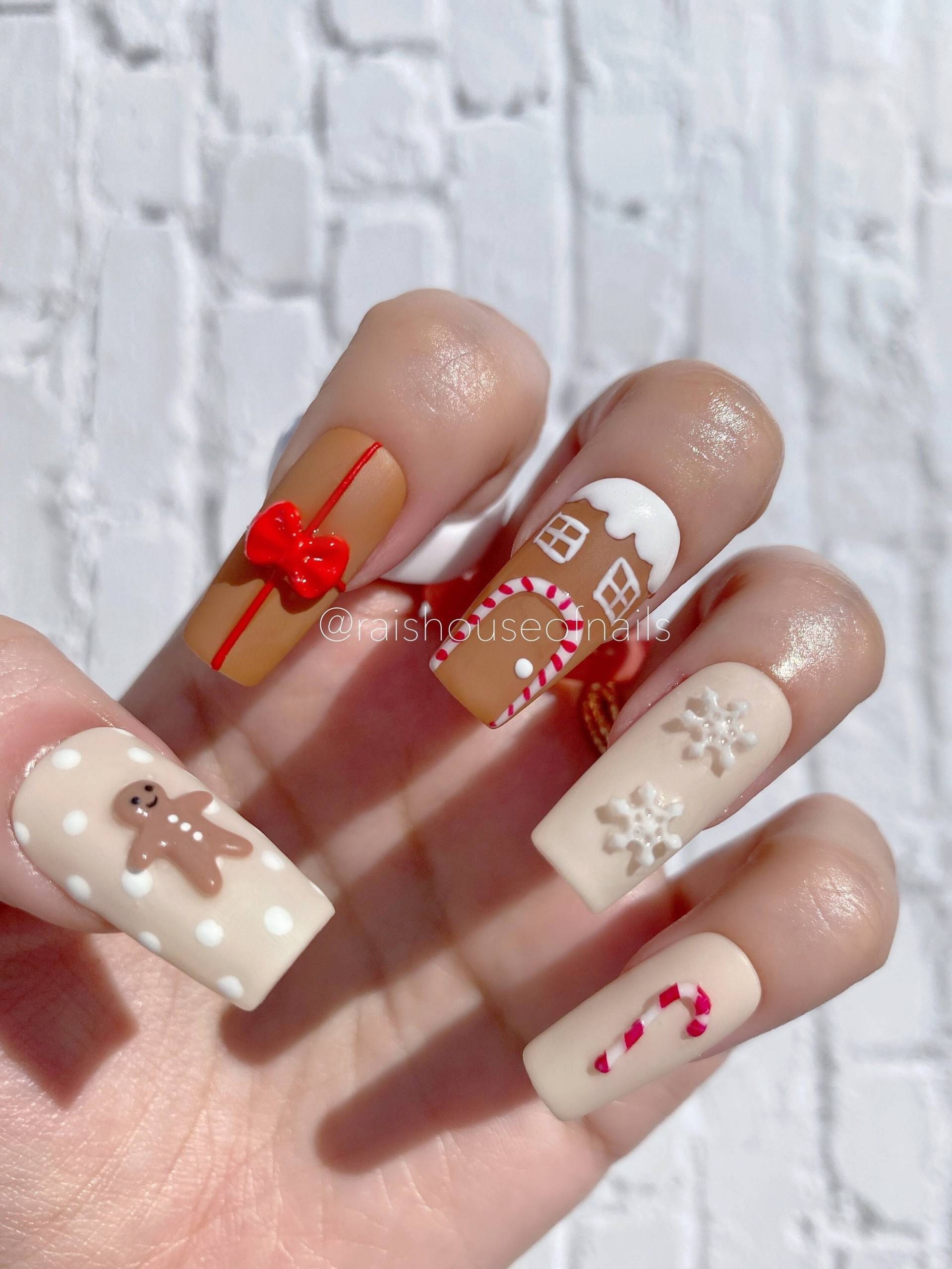 Weihnachtspresse Auf Nägel, Zuckerstangennägel, Künstliche Lebkuchennägel, Falsche 3D Nagelkunst Weihnachtspresse Auf Nägel, Zuckerstangennägel, Künstliche Lebkuchennägel, Falsche 3D Nagelkunst von Etsy - raishouseofnails