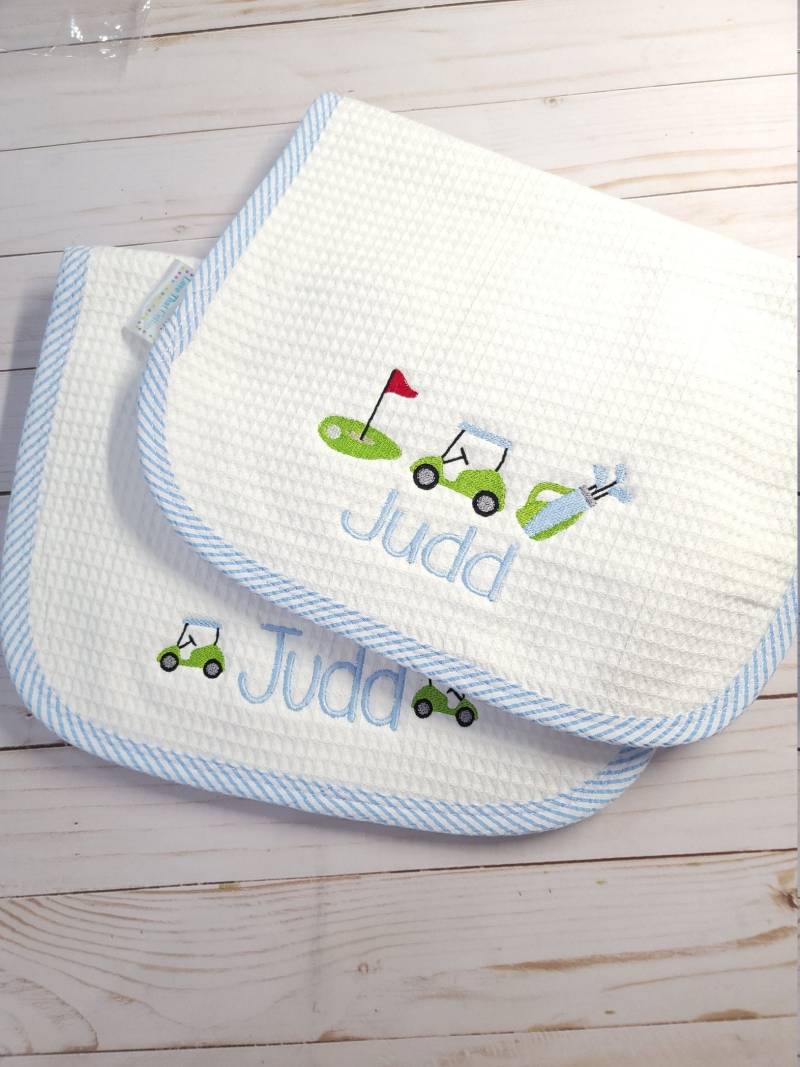 Spucktuch-Set, Personalisierte Golf Thema Spucktuch-Set Mit Namen, Junge-Baby-Dusche-Geschenk von Etsy - sewblessedstitches