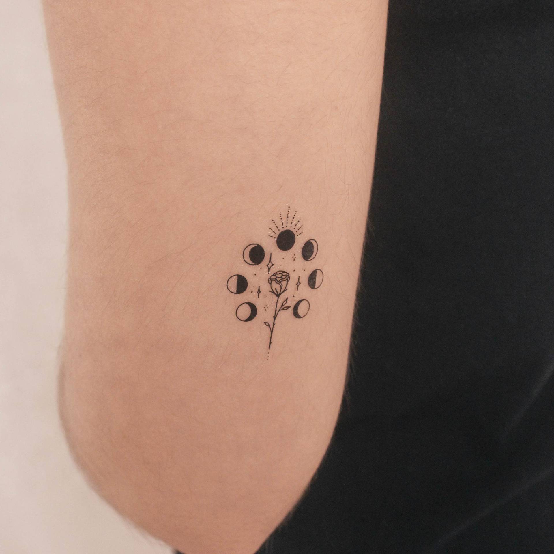 Fine Line Rose & Mond Phasen Tattoo | 3Er Set Fine Line Rose & Mond Phasen Tattoo | 3Er Set von Etsy - smalltattoos