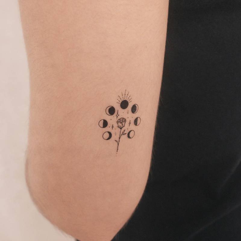Fine Line Rose & Mond Phasen Tattoo | 3Er Set von Etsy - smalltattoos