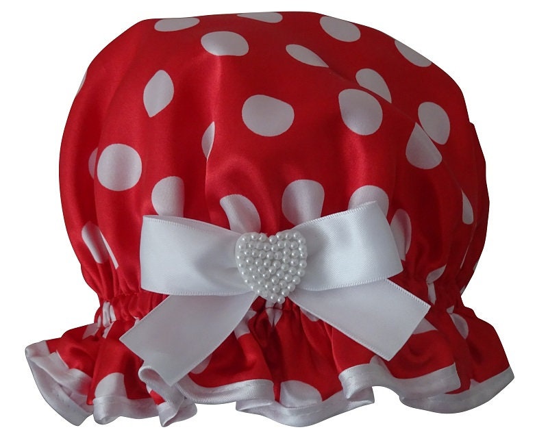 Duschhaube Für Mädchen - Minnie Red Mit Weißen Punkten | Geeignet 3-10 Jahre von Etsy - soprettyshowercaps