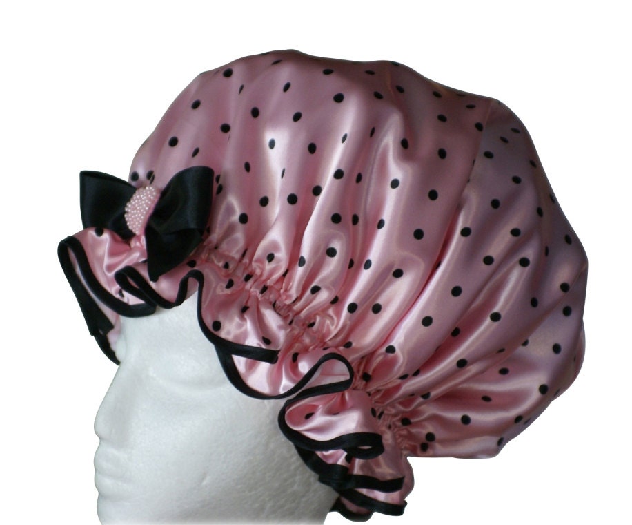 Duschhaube Pink Polka Dots - Für Dreadlocks Oder Extralange Haare Dottie von Etsy - soprettyshowercaps