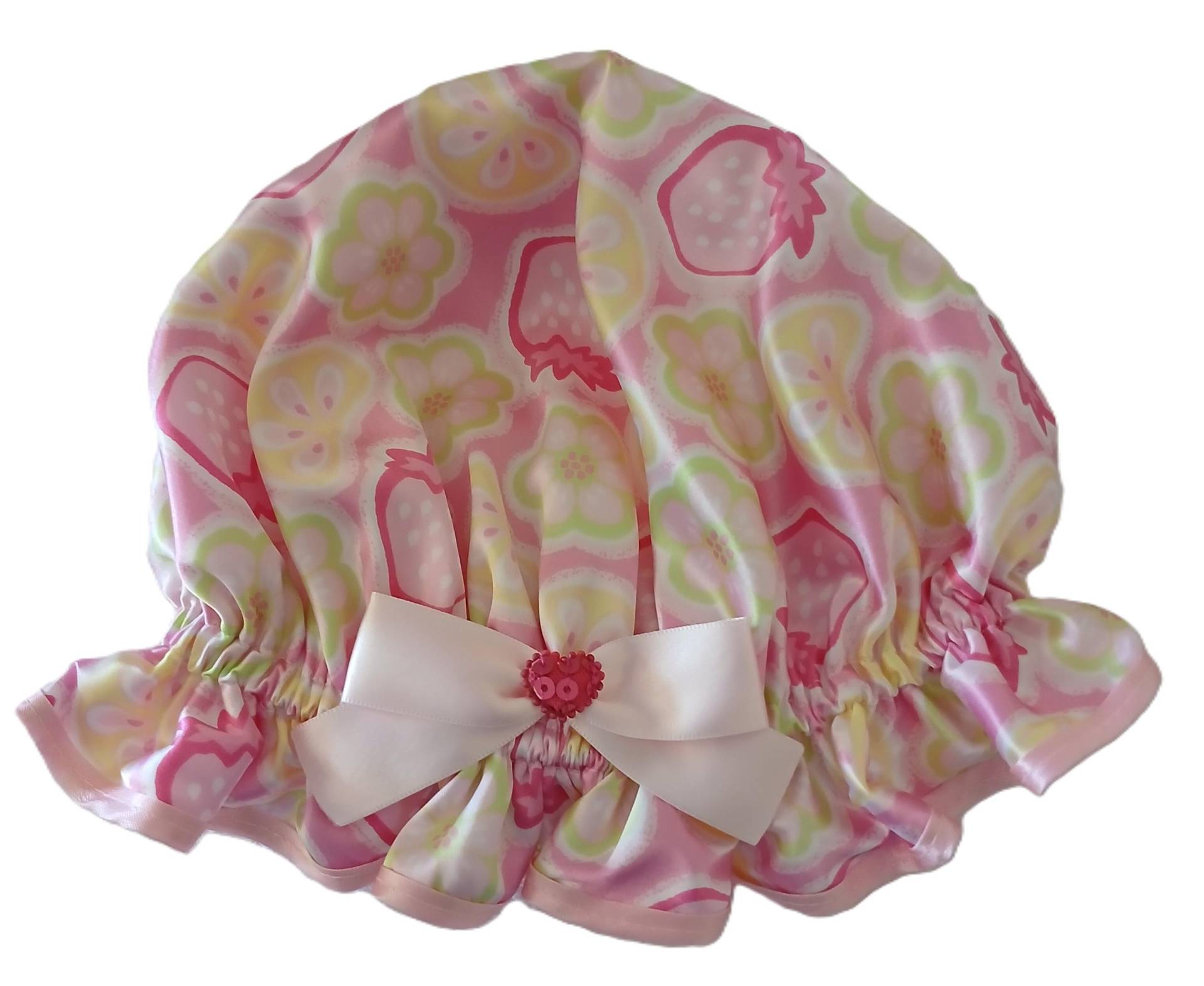 Mädchen Duschhaube, Rosa, Satin, Obstsalat, Tutti Frutti | Für Kinder Von 3 Bis 10 Jahren von Etsy - soprettyshowercaps