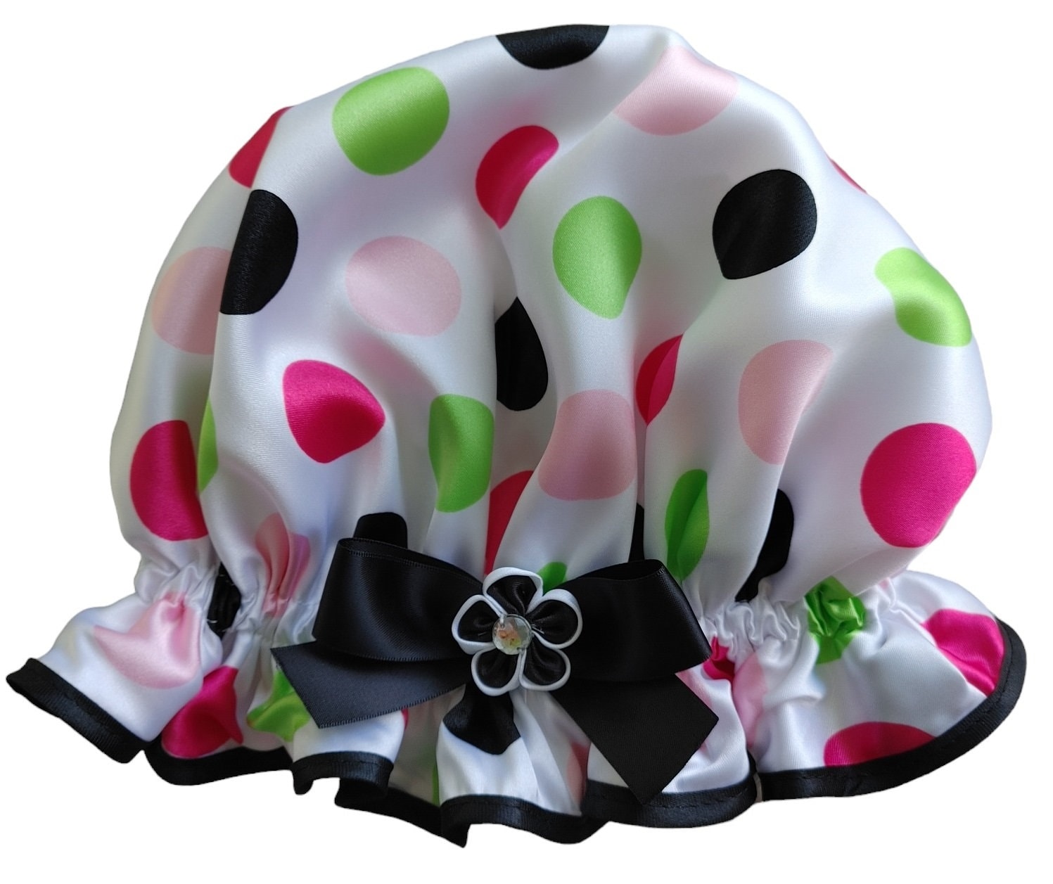 Multi Farbige Tupfen Duschhaube - Missy Moo von Etsy - soprettyshowercaps