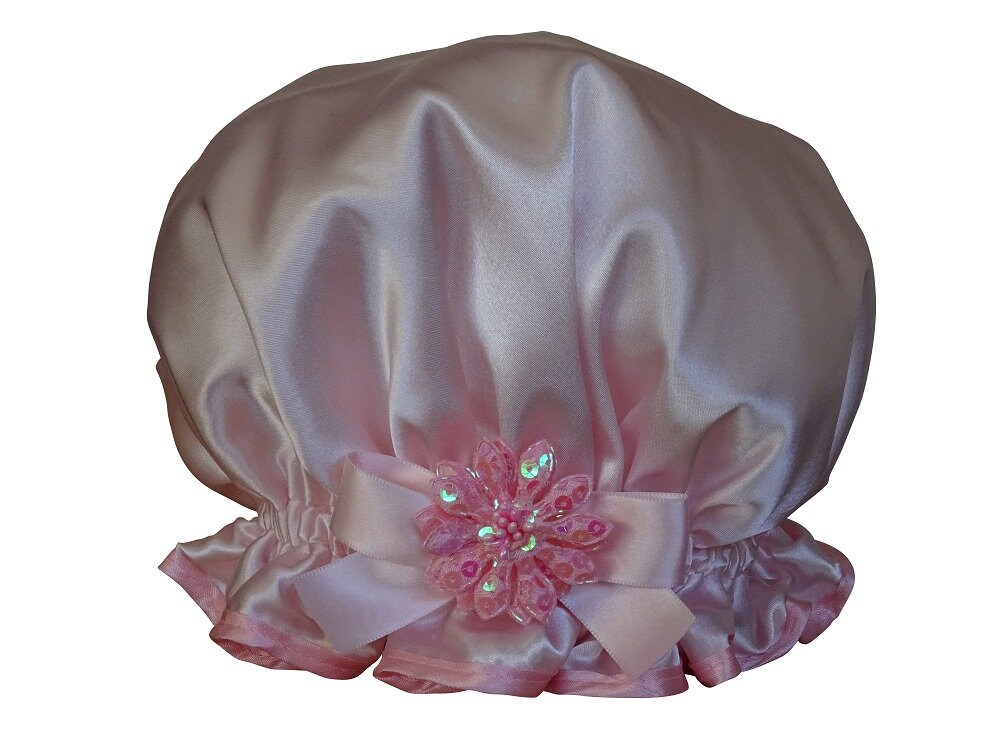 Pastell Rosa Satin Duschhaube Im Bouffant Stil - Pink Sorbet von Etsy - soprettyshowercaps