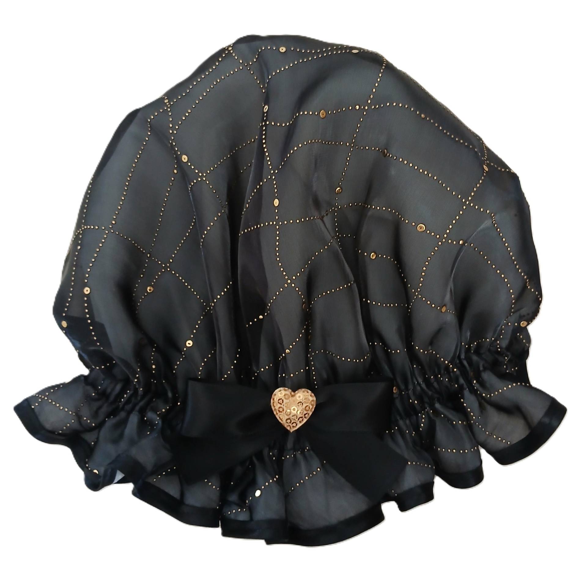Schwarz Und Gold Duschhaube Im Bouffant Style - Black Trax von Etsy - soprettyshowercaps