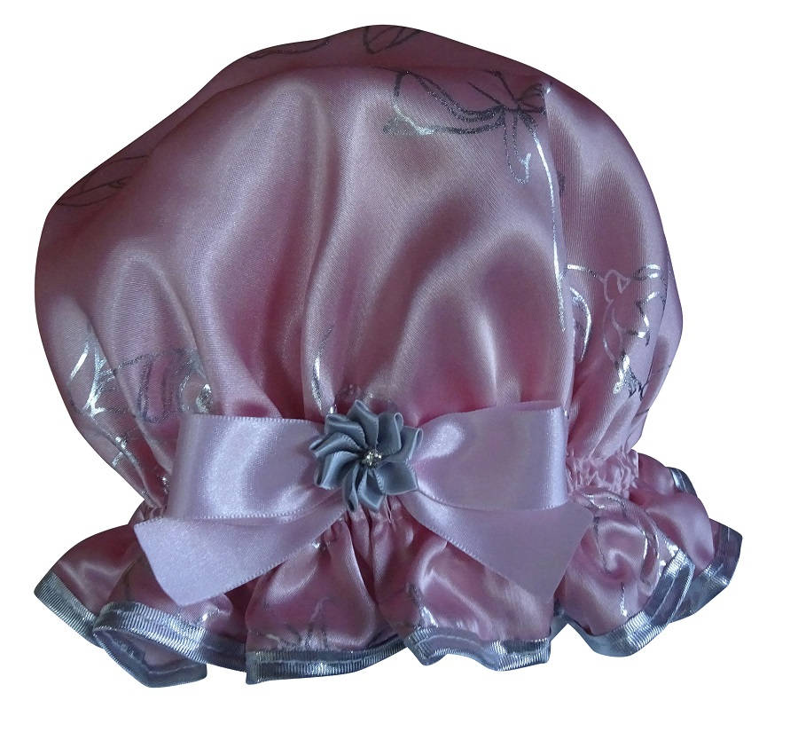 Silberne Rosen Print Duschhaube in Pink - Bloom von Etsy - soprettyshowercaps