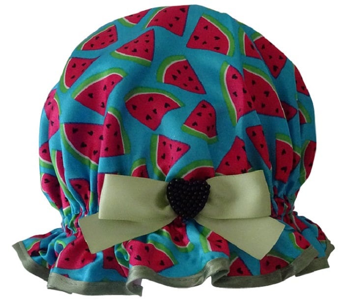 Spaß Wassermelonen-Print Satin Duschhaube - Melon Splash von Etsy - soprettyshowercaps