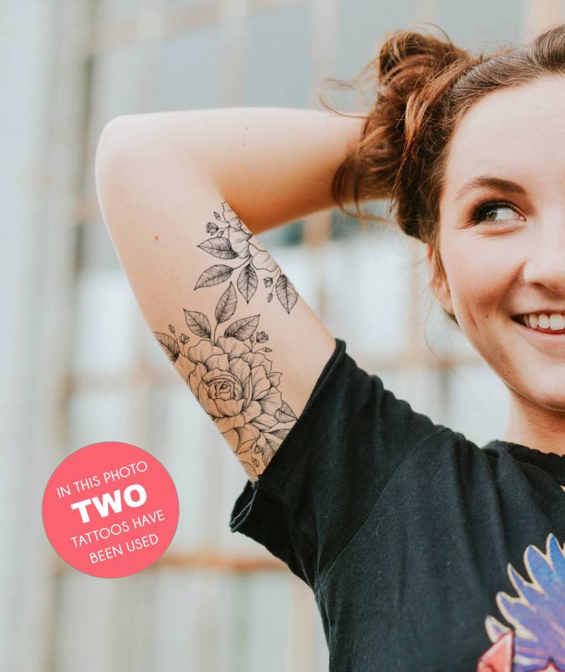 Großes Rosen Tattoo/Temporäres Rose Vintage Boho Hippie Hipster Blumen Geschenk Fake Sleeve Floral Trend Großes Rosen Tattoo/Temporäres Rose Vintage Boho Hippie Hipster Blumen Geschenk Fake Sleeve Floral Trend von Etsy - temptatco