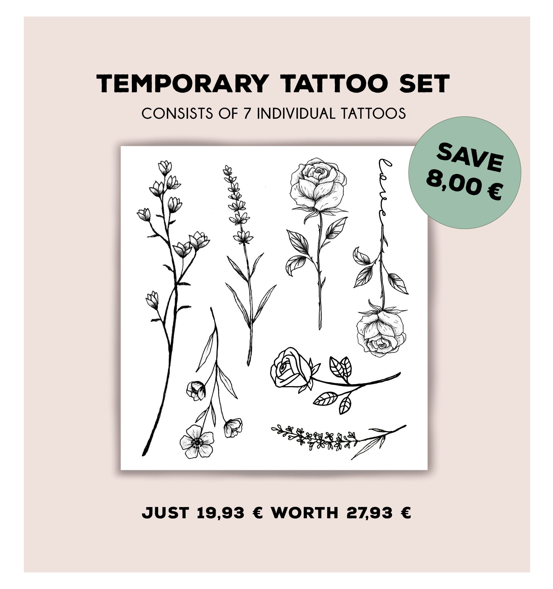 Tattoo Set/Florales Fake Temporäres Rosen Pack Lavendel Blüten Hipster Blumen Geschenk Tattoo Set/Florales Fake Temporäres Rosen Pack Lavendel Blüten Hipster Blumen Geschenk von Etsy - temptatco