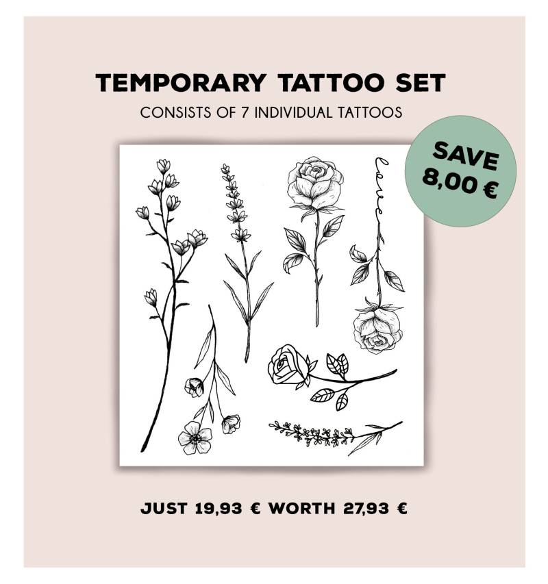 Tattoo Set/Florales Fake Temporäres Rosen Pack Lavendel Blüten Hipster Blumen Geschenk Tattoo Set/Florales Fake Temporäres Rosen Pack Lavendel Blüten Hipster Blumen Geschenk von Etsy - temptatco