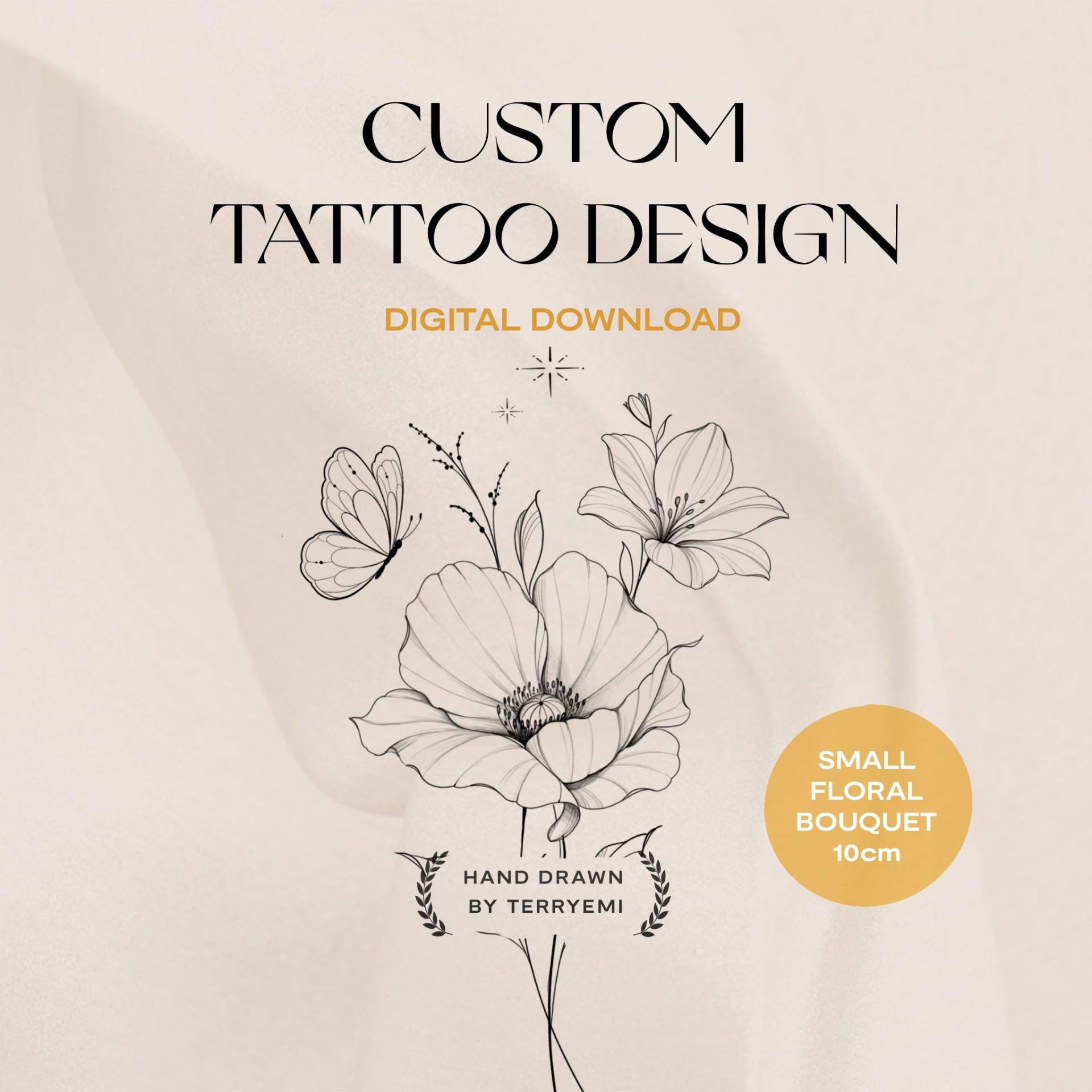 Individuelles Floral Tattoo Design - Fine Line Bouquet, Personalisiertes Art Tattoo, Blumen Auftragsarbeit, Digitale Schablone von Etsy - terryemi