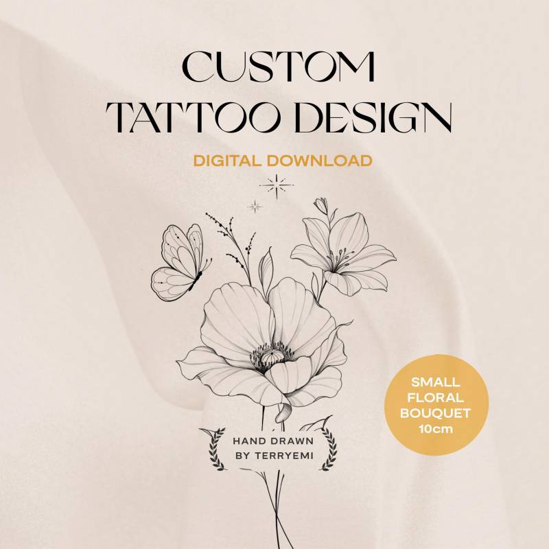 Individuelles Floral Tattoo Design - Fine Line Bouquet, Personalisiertes Art Tattoo, Blumen Auftragsarbeit, Digitale Schablone Individuelles Floral Tattoo Design - Fine Line Bouquet, Personalisiertes Art Tattoo, Blumen Auftragsarbeit, Digitale Schablone von Etsy - terryemi