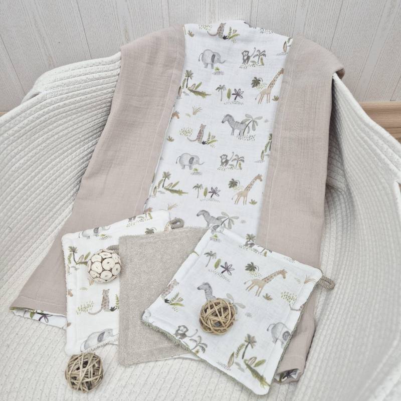 Handgemachtes Musselintuch 60x60cm Mit 3 Passenden Waschlappen Safari von Etsy - tessalinchen