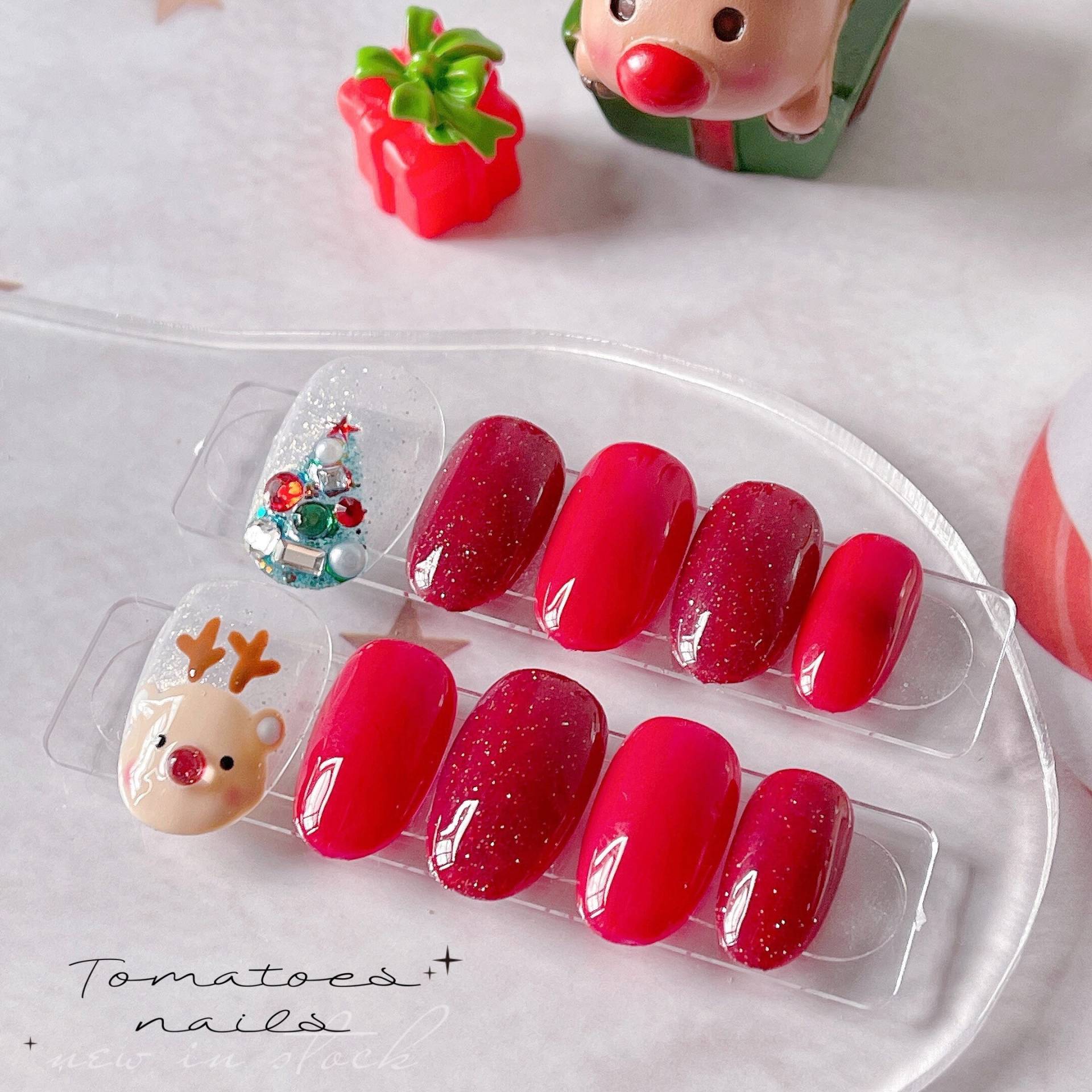 Süße Rentiernägel, Weihnachtsnägel, Hirschnägel, Weihnachtsbaumpressen, Glitzer-Weihnachtsnägel, Rote Glitzernägel Süße Rentiernägel, Weihnachtsnägel, Hirschnägel, Weihnachtsbaumpressen, Glitzer-Weihnachtsnägel, Rote Glitzernägel von Etsy - tomatoesnails