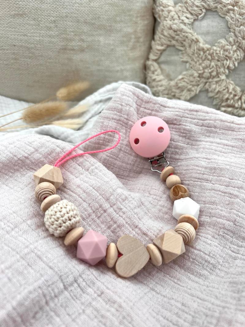 Schnullerkette Mädchen Rosa, Rosa Aus Holz/ Silikon Schnullerclip Schnullerband von Etsy - vivilino
