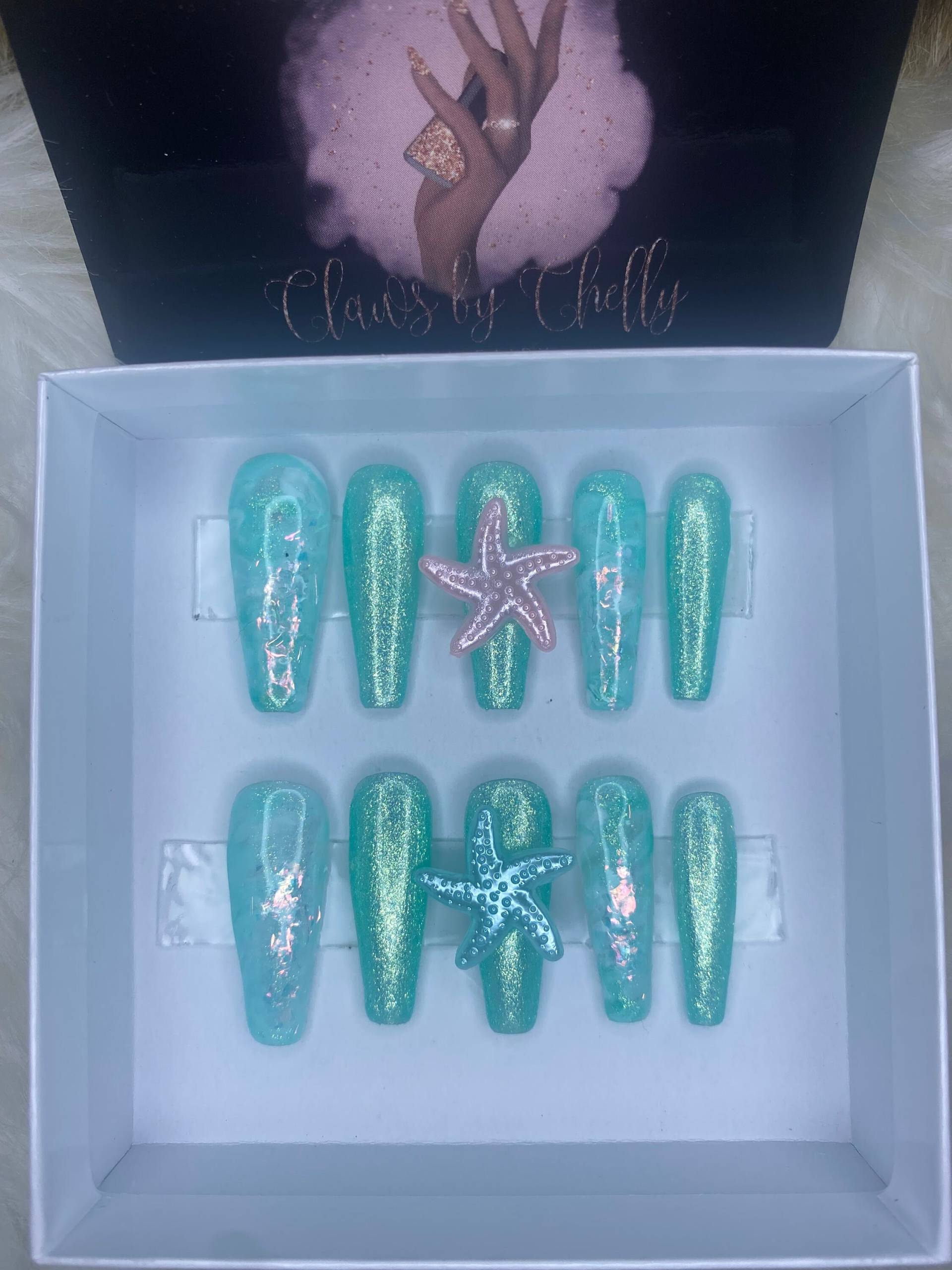 Halloween Nägel | Kleine Meerjungfrau Pressons Sargnägel Ocean Nails von Etsy - xClawsByChellyx