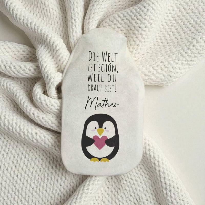 Personalisierte Wärmflasche Pinguin "Die Welt Ist Schön, Weil Du Drauf Bist" Geschenk Weihnachten, Nikolaus, Adventskalender von Etsy - xxxBESONDERSxxx