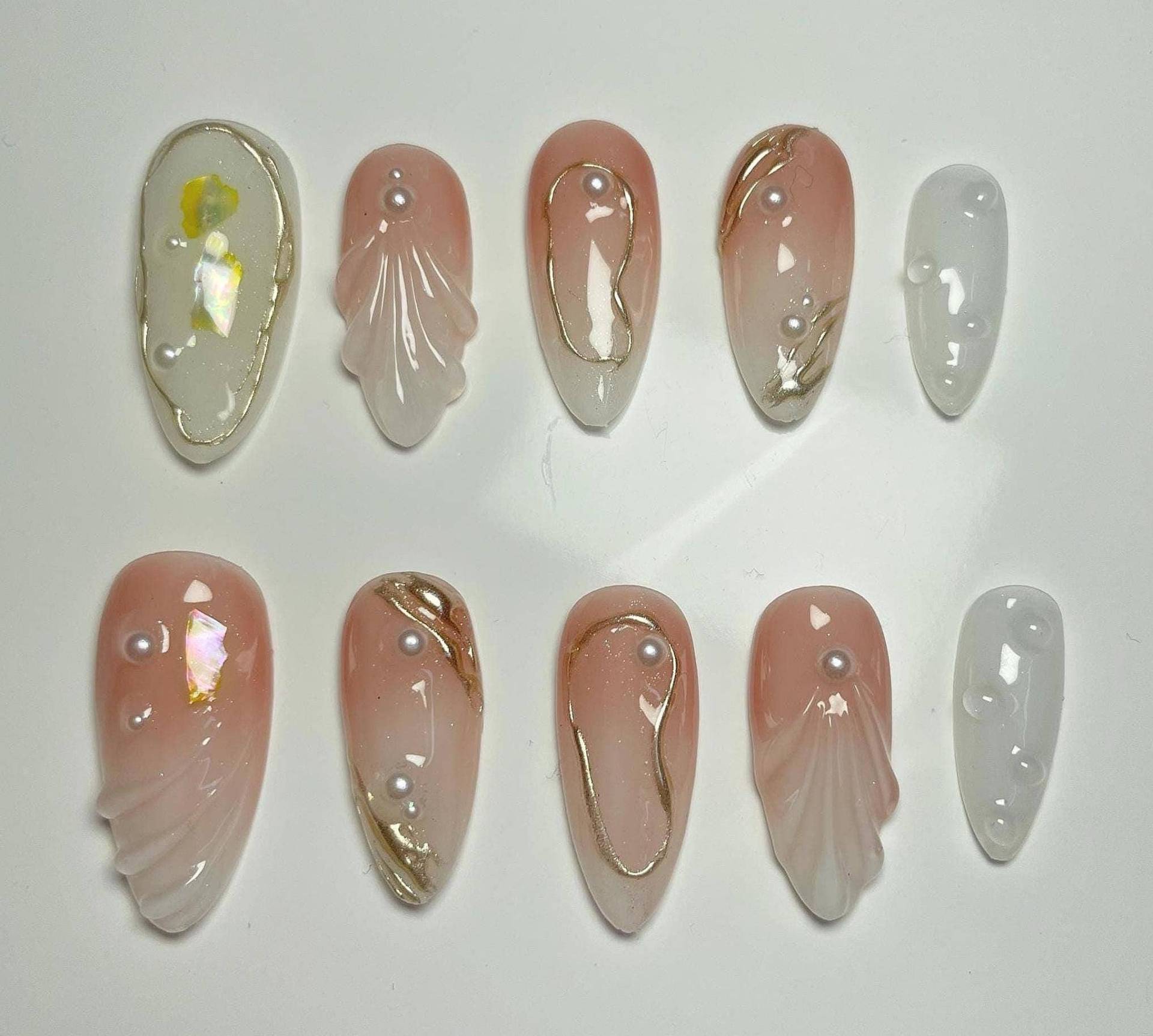 Handmade Press On Nails With 3D Flowers - Pink & Gold Fake Tropical Summer Beach Vacation Acrylic- Reusable von Etsy - yournailbestie
