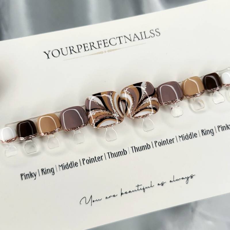 Drücken Sie Auf Zehennägel Cappuccino, Wirbelnägel, Zehennägel, Trendige Falsche Nägel, Drücken Nägel von Etsy - yourperfectnailss